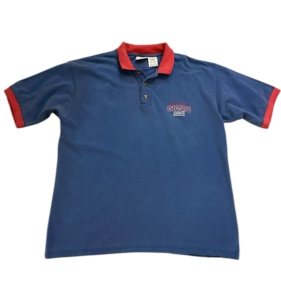 VTG 90’s New York Giants Polo Shirt Denim Blue/Red Fade Cotton Embroidered Large - Picture 1 of 7